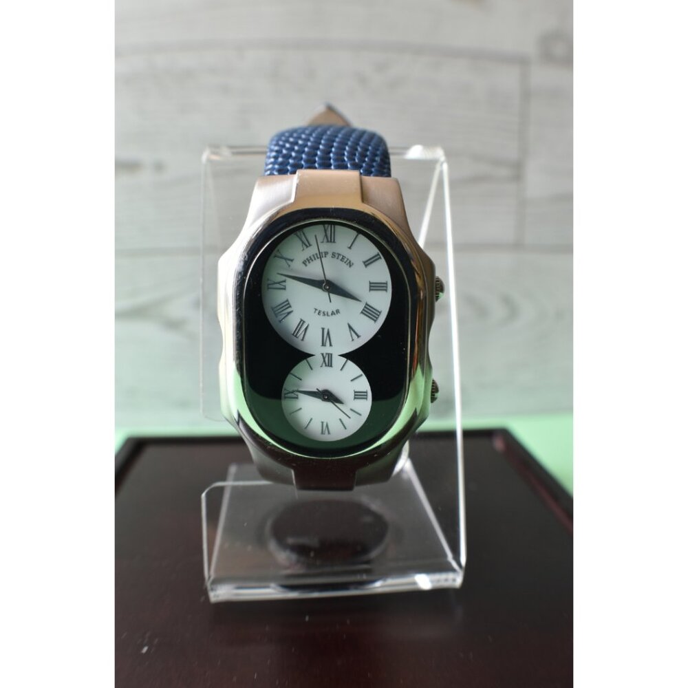 Preowned Philip Stein Women’s Watch Blue Leather Strap Luxury Designer Timepiece